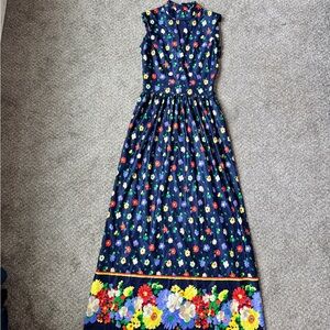 Sears 70s Vintage Navy Maxi Dress with Multicolor Floral Print